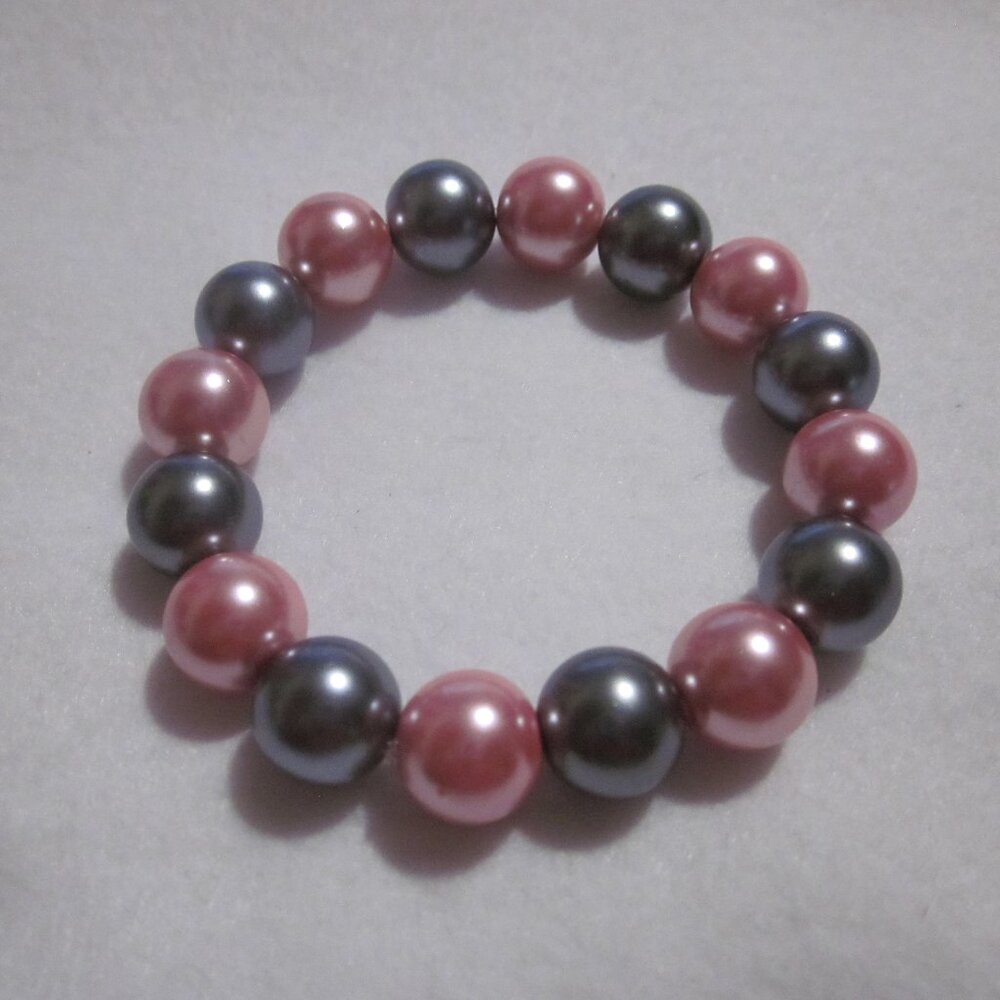 Pink and Dark Silver Chunky Stretch Bracelet.